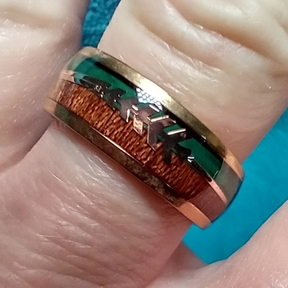 Goldtone arrow faux turquoise brown band ring - Picture 1 of 5